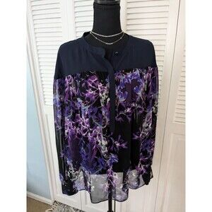 Adrianna Papell Top Womens XL Abstract Multi Floral Chiffon Blouse Art to Wear